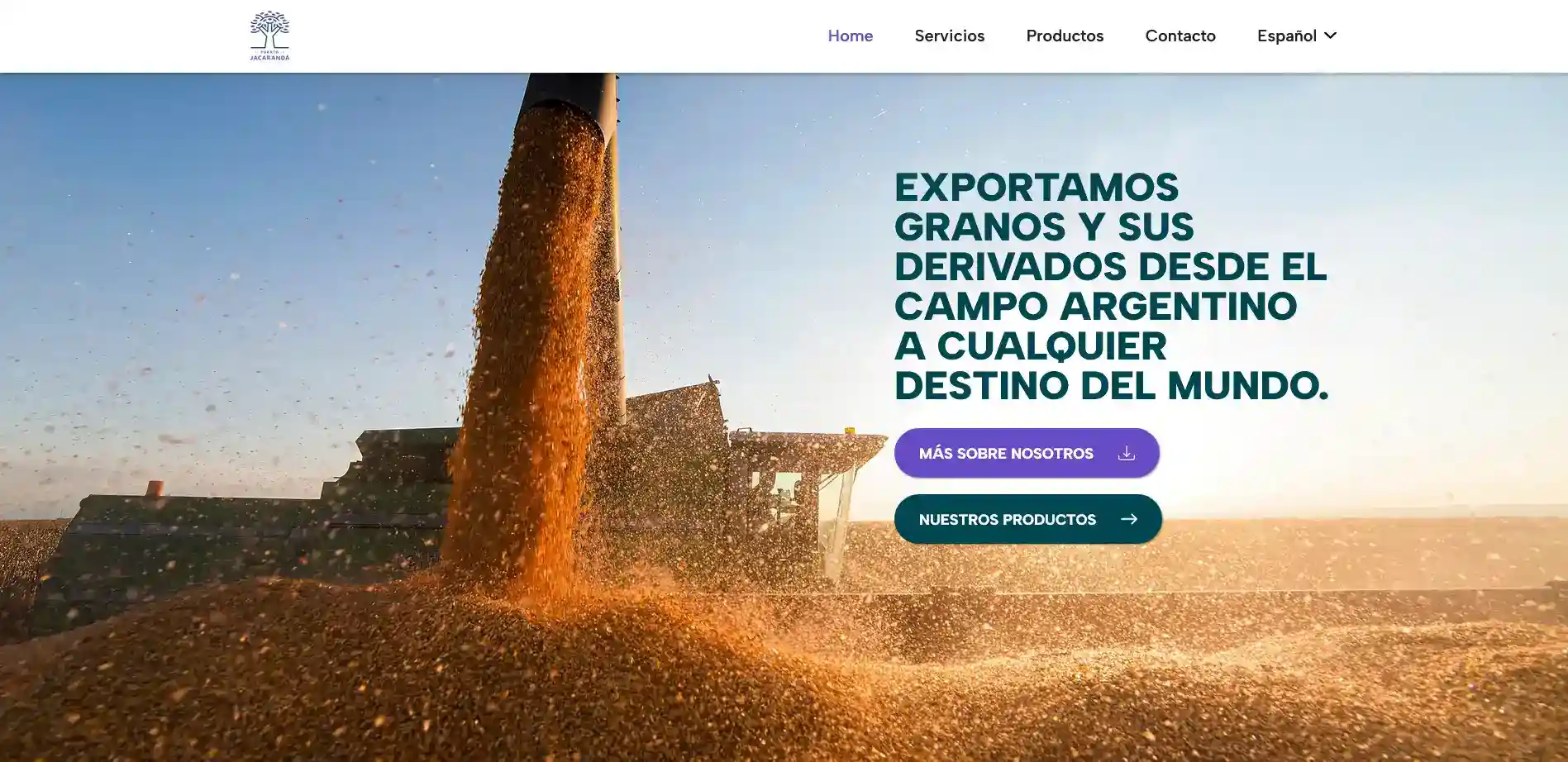 Home page of the Puerto Jacarandá website built by Blackout Colors: grain exports from the Argentine countryside