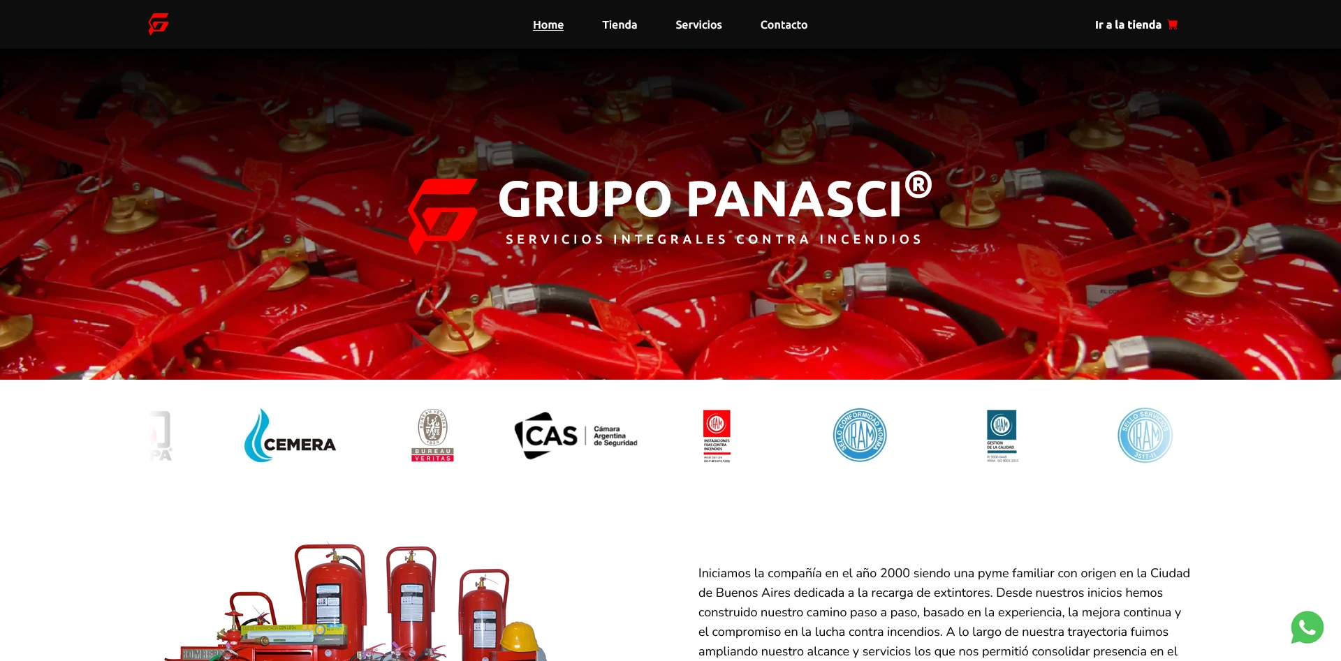 Sitio web de Grupo Panasci, servicios integrales contra incendios
